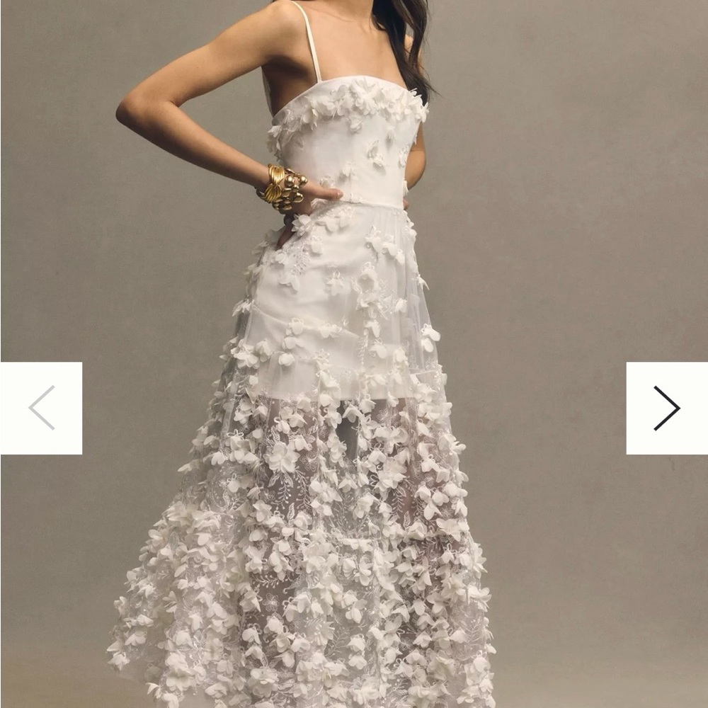 Anthropologie Helsi Audrey Square-Neck Floral Appliqué Sheer Midi Dress